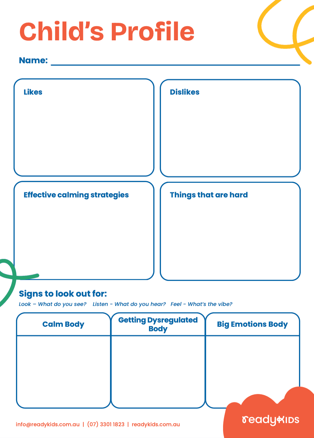 Child's Profile worksheet