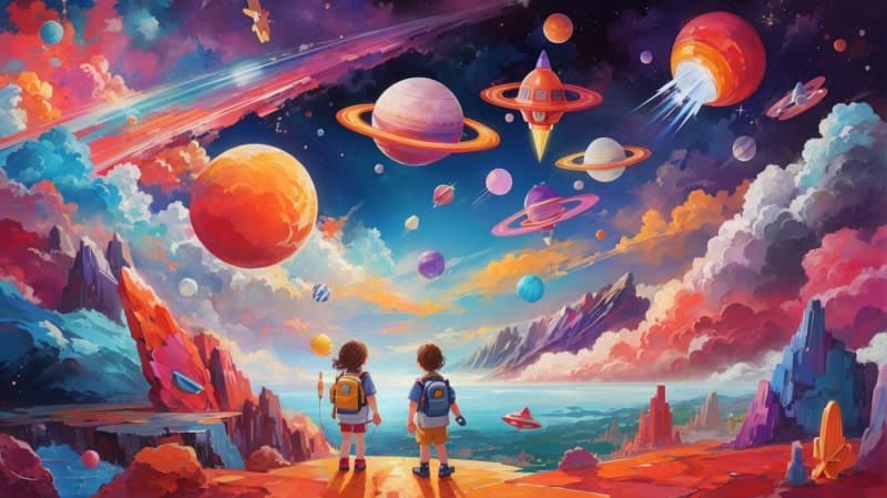 kids imagining space and rocket ship