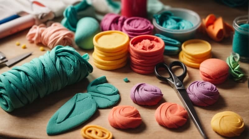 cutting playdough with scissors flatlay