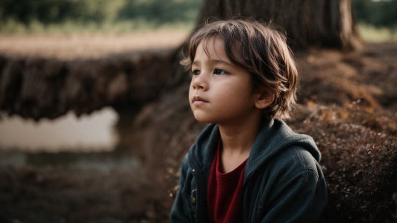 A child, with furrowed brows, tries earnestly to remember something important