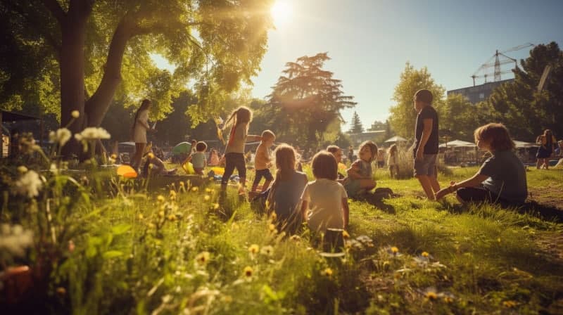 kids playing sunlit day