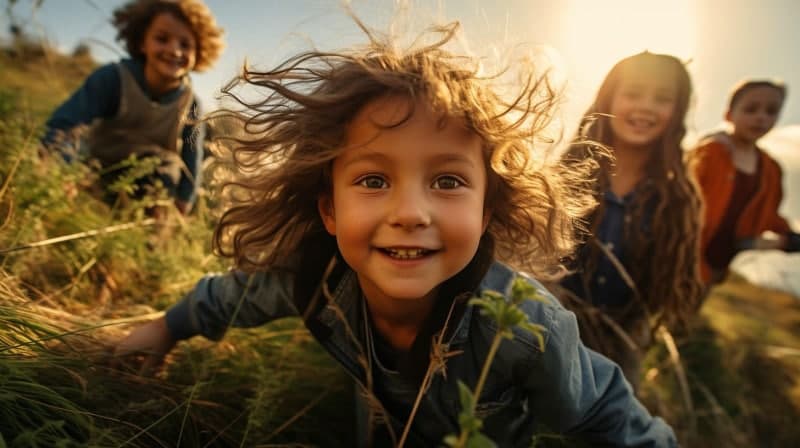 A diverse group of children playing with one child feeling excluded.