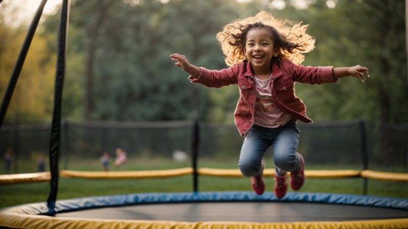 Exhilaration captured in a close-up of a child's trampoline leap